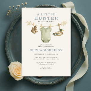 Invitation Fête de bébé garçon vêtements à linge chasse au ca