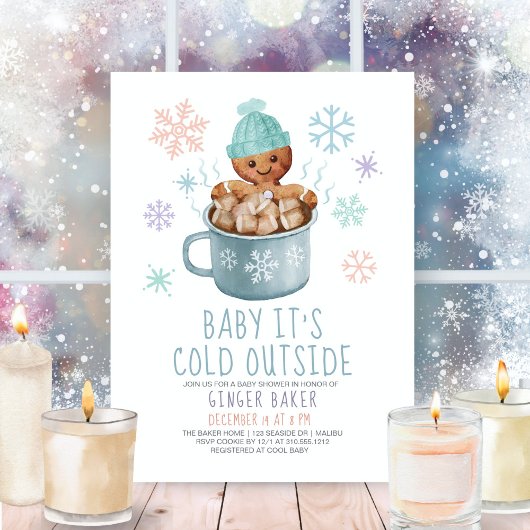 Invitation Fête de bébé garçons 'Bébé c'est froid, biscuits e