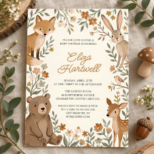 Invitation Fête de Bébé Genre Neutre Animaux de la Forêt