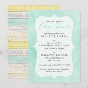 Invitation Fête de Bébé Genre Neutre Bois Rustique Jaune Ment