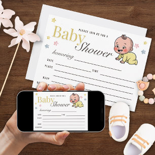 Invitation Fête de bébé Genre Neutre Étoiles Colorées
