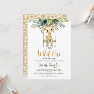 Invitation Fête de Bébé Genre Neutre Petite Girafe Sauvage