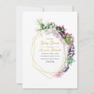 Invitation Fête de Bébé Géométrique et Succulente Moderne