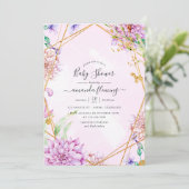 Invitation Fête de bébé géométrique florale violette et or (Debout devant)