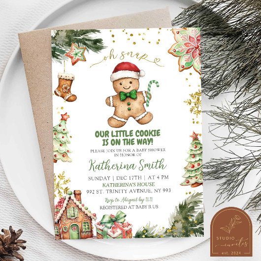 Invitation Fête de Bébé Gingerbread Cookies Verts