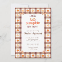 Fête de Bébé Gingham Automne Aquarelle Rustique