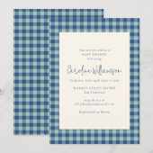 Invitation Fête de bébé gingham bleu sarcelle marine Prépa (Devant / Derrière)
