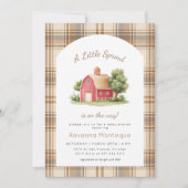 Invitation Fête de Bébé Gingham Brun Petite Pousse Grange Rou (Devant)