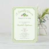 Invitation Fête de Bébé Gingham Vert Sauge Produit Local (Debout devant)