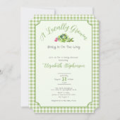 Invitation Fête de Bébé Gingham Vert Sauge Produit Local (Devant)