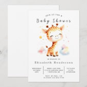 Invitation Fête de bébé girafe à l'aquarelle modifiable (Devant / Derrière)