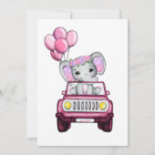 Invitation Fête de bébé Girl Drive By Éléphant Rose Violet (Dos)