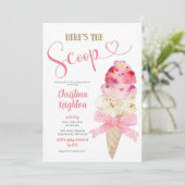 Invitation Fête de bébé glace fille ruban rose C6 (Debout devant)