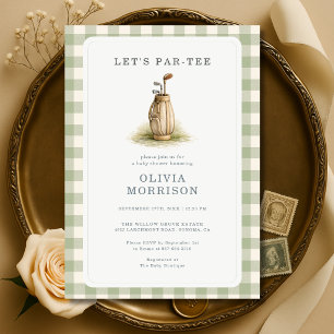 Invitation Fête de bébé Golf Par-Tee Gingham Vert Sauge