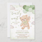 Invitation Fête de Bébé Green We Can Bearly Wait (Devant)