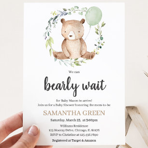 Invitation Fête de bébé Greenery Bear