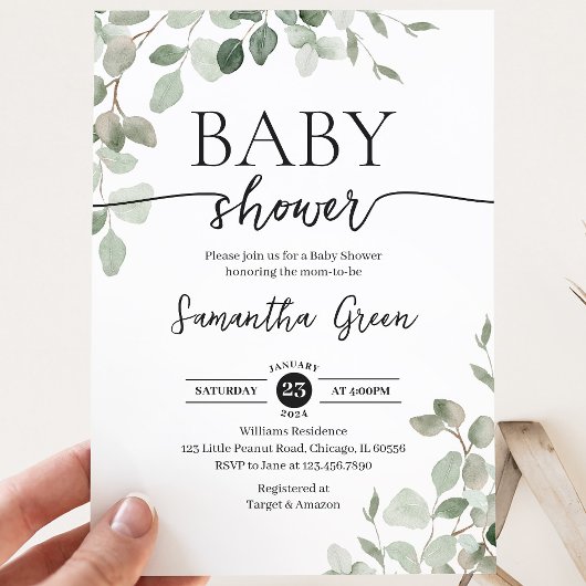 Invitation Fête de bébé Greenery Hello Baby