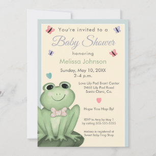 Invitation Fête de Bébé Grenouille Crémeuse Bleue Poussiéreus