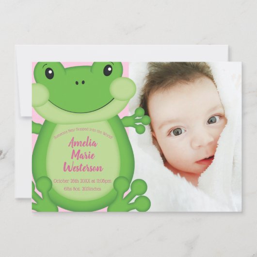 Invitation Fête de bébé grenouille rose (Devant)