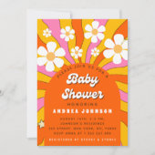 Invitation Fête de Bébé Groovy Rétro Hippie Arche Fleur de Da (Devant)