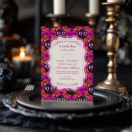 Invitation Fête de Bébé Halloween Chat Psychedélique