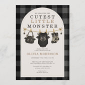 Invitation Fête de bébé Halloween Monstre Linge Gingham (Devant)