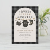 Invitation Fête de bébé Halloween Monstre Linge Gingham (Debout devant)