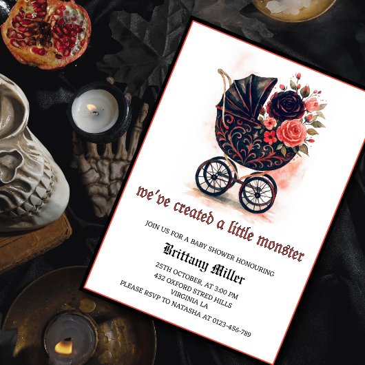 Invitation Fête de bébé Halloween poussette gothique