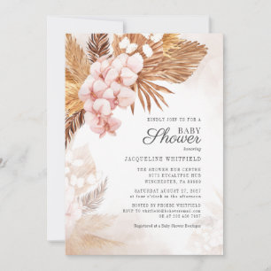 Invitation Fête de Bébé Herbe de Pampas Boho Floral en Terrac