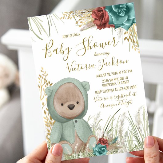 Invitation Fête de bébé Herbe des Pampas