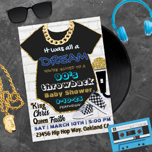 Invitation Fête de bébé Hip Hop des années 90 bleu et or
