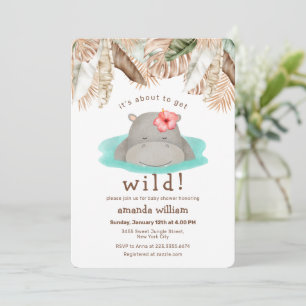 Invitation Fête de Bébé Hippopotame Tropical Bohème Sauvage à