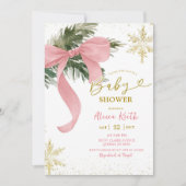 Invitation Fête de Bébé Hiver Coquette Rose Ruban (Devant)