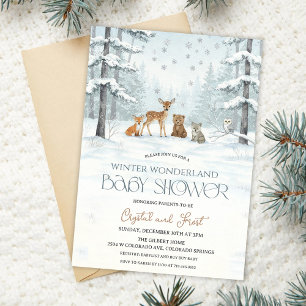 Invitation Fête de Bébé Hiver Merveilleux Animaux de Bébé de