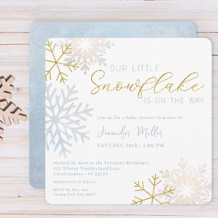 Invitation Fête de Bébé Hiver Merveilleux Flocon de Neige Ble