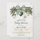 Invitation Fête de bébé hivernale rustique de campagne vert s (Devant)