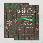 Invitation Fête de bébé hivernale rustique - Flocon de neige (Devant / Derrière)