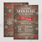 Invitation Fête de bébé hivernale rustique - Flocon de neige (Devant / Derrière)