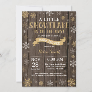 Invitation Fête de bébé hivernale rustique - Flocon de neige