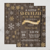 Invitation Fête de bébé hivernale rustique - Flocon de neige (Devant / Derrière)