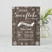 Invitation Fête de bébé hivernale rustique - Flocon de neige (Debout devant)