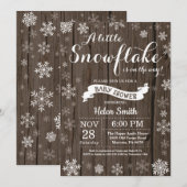 Invitation Fête de bébé hivernale rustique - Flocon de neige (Devant / Derrière)