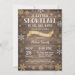 Invitation Fête de bébé hivernale rustique Flocon de neige do