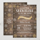 Invitation Fête de bébé hivernale rustique Flocon de neige do (Devant / Derrière)