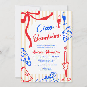 Invitation Fête de bébé italienne Ciao Bambino dessinée à la