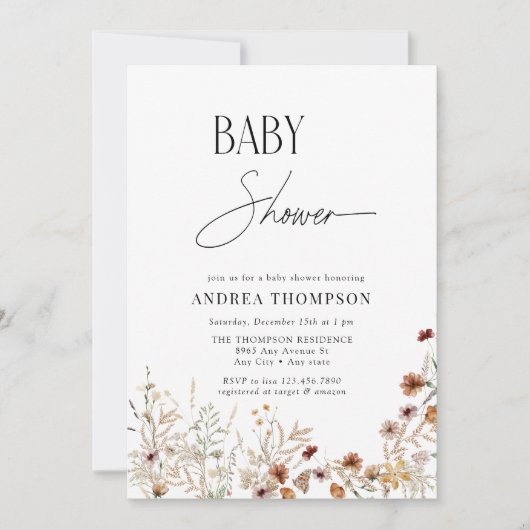 Invitation Fête de Bébé Jardin de Fleurs (Devant)