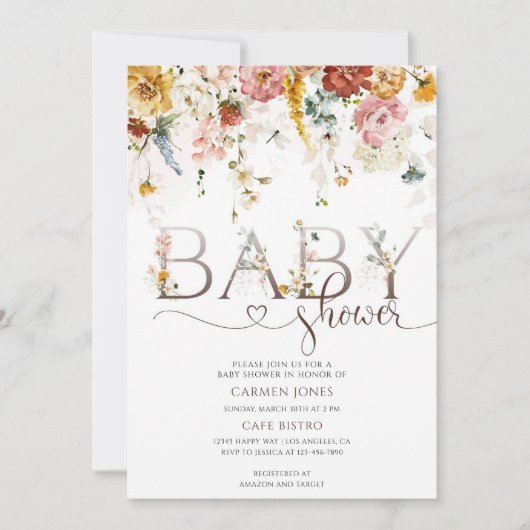 Invitation Fête de bébé Jardin Floral (Devant)