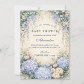 Invitation Fête de Bébé Jardin Romantique d'Hydrangeas Bleus (Devant)