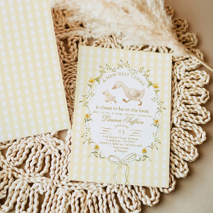 Invitation Fête de bébé jaune genre neutre Silly Goose