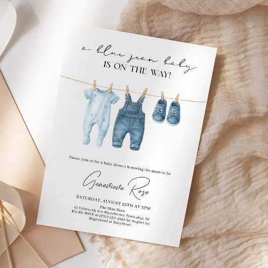 Invitation Fête de Bébé Jean Bleu Denim